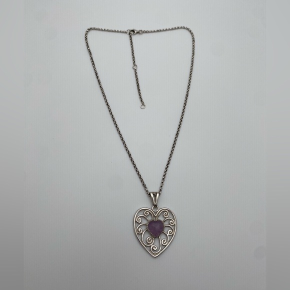 Sterling Silver 925 Amethyst Heart Pendant Necklace - Picture 2 of 6